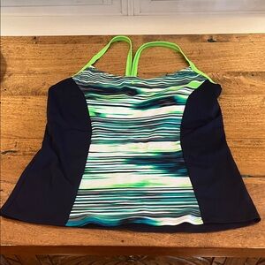 NWOT Nike Racerback Performance Blue Green Stripe Gym Workout Tank Top Size 12